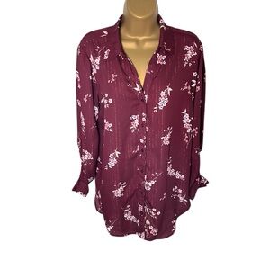 Candie's Burgundy Floral Button-Up Blouse